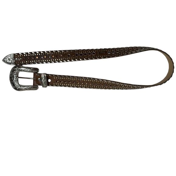 Kippys Belt Brown and Amber Swarovski Crystal Western Leather 36 Womens Western